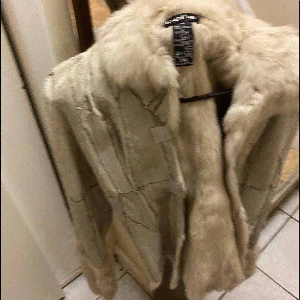 Bebe❤️❤️❤️NEW!!! Leather Beige rabbit fur coat...